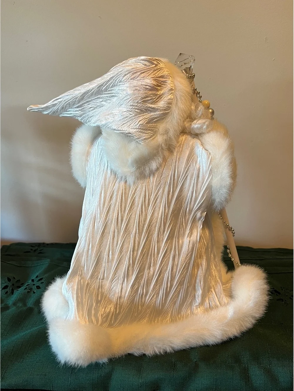 Father Christmas standing figure white faux fur cloak silver embellishments